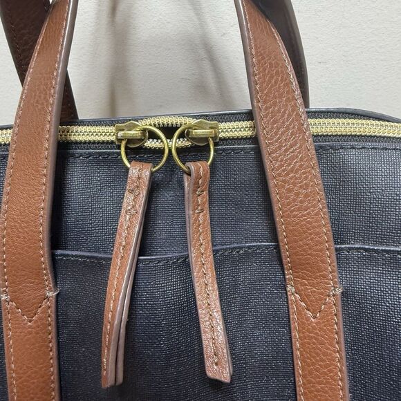 Fossil Sydney Satchel Shoulder Bag Black Brown Leather  Double Handles - Picture 3 of 11